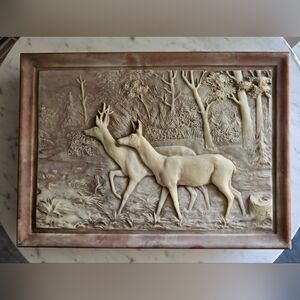 Vintage Dante American Walnut Carved Incolay Top Buck & Doe Jewelry/Valet Box
